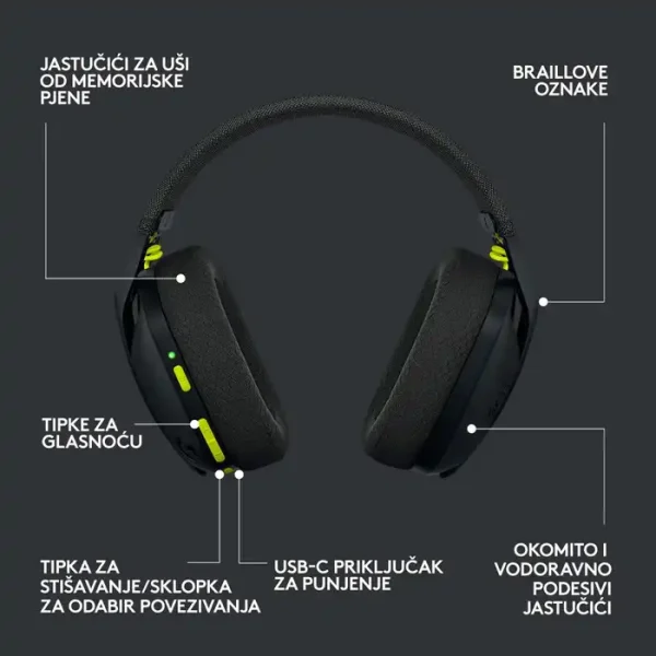 Logitech G435 Lightspeed bežične Gaming slušalice crne